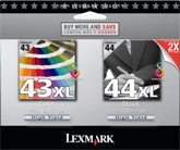 ..OEM Lexmark 18Y0372 (#44XL/43XL) Black/Tri-Color, Hi-Yield, Combo Pack, Inkjet  Printer Cartridges